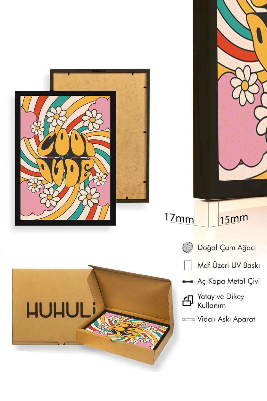 Doğal Ahşap Çerçeveli Retro Pop Art Tablo - Cool Dude | huhu2608