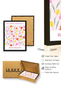 Doğal Ahşap Çerçeveli Pastel Bahar Çiçekli Tulip Tablo - Vintage Desen | huhu2610