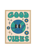 Doğal Ahşap Çerçeveli Pop Art Dünya Tablo - Good Vibes Retro | huhu2613