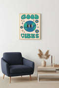 Doğal Ahşap Çerçeveli Pop Art Dünya Tablo - Good Vibes Retro | huhu2613
