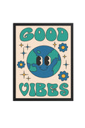 Doğal Ahşap Çerçeveli Pop Art Dünya Tablo - Good Vibes Retro | huhu2613
