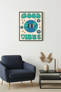 Doğal Ahşap Çerçeveli Pop Art Dünya Tablo - Good Vibes Retro | huhu2613