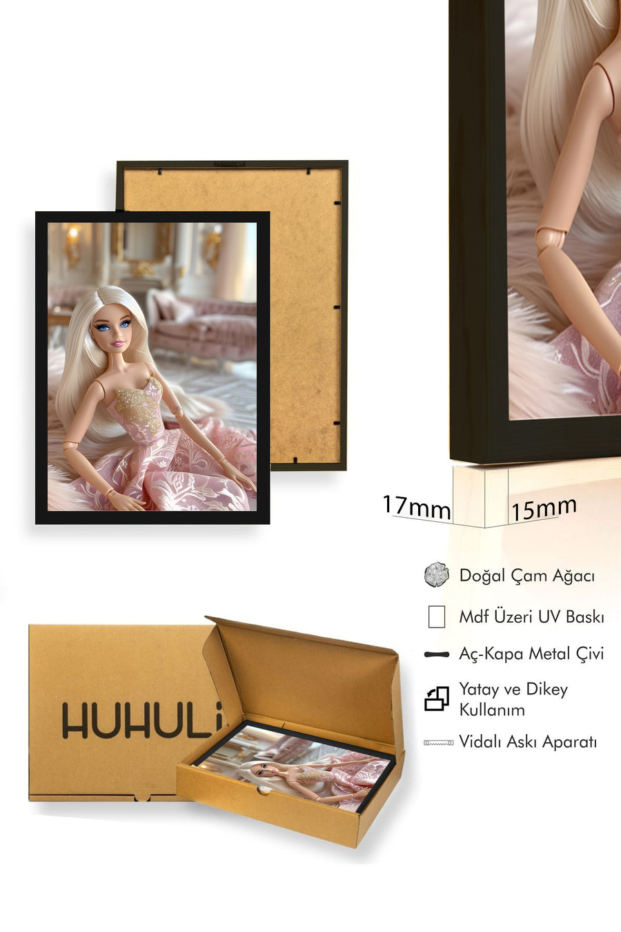 Doğal Ahşap Çerçeveli Retro Tablo - Vintage Stil | huhu2616