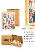 Doğal Ahşap Çerçeveli Retro Floral Tablo - Pastel Çiçek Desenli | huhu2621