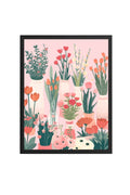 Doğal Ahşap Çerçeveli Retro Floral Tablo - Pastel Çiçek Desenli | huhu2621