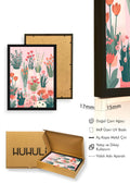 Doğal Ahşap Çerçeveli Retro Floral Tablo - Pastel Çiçek Desenli | huhu2621