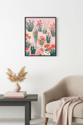 Doğal Ahşap Çerçeveli Retro Floral Tablo - Pastel Çiçek Desenli | huhu2621