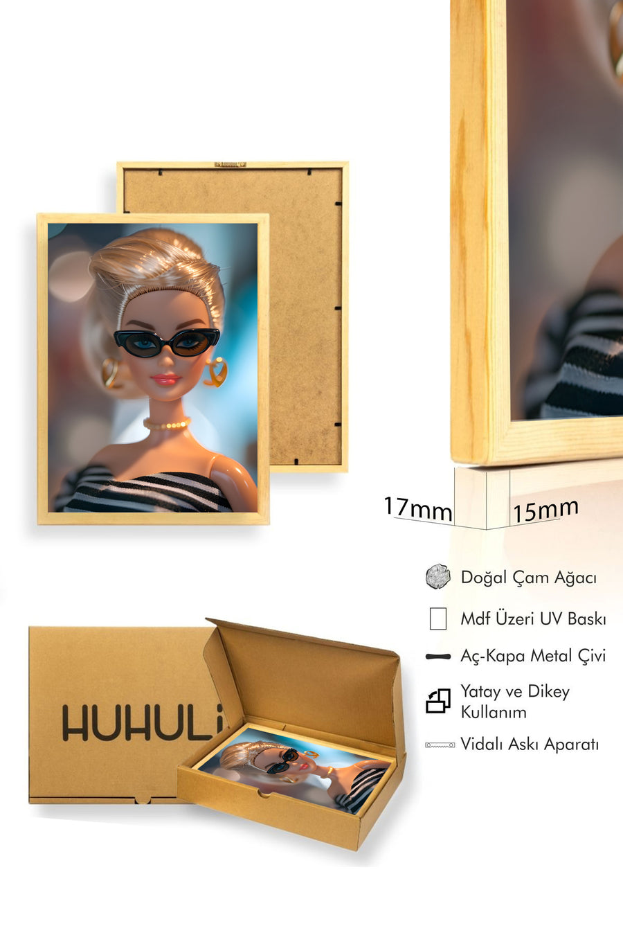 Doğal Ahşap Çerçeveli Retro Pop Art Tablo - Vintage Desenli | huhu2636