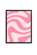 Doğal Ahşap Çerçeveli Retro Soyut Dalga Desenli Tablo - Pastel Pembe | huhu2639
