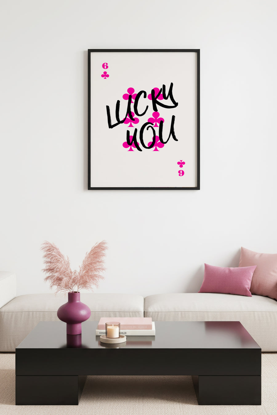 Doğal Ahşap Çerçeveli Retro Pop Art Tablo - Pembe Sembollü Yazı Tasarımı | huhu2642