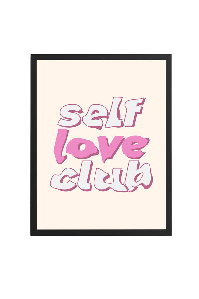 Doğal Ahşap Çerçeveli Retro Tablo - Self Love Club Pembe Tonlar | huhu2643