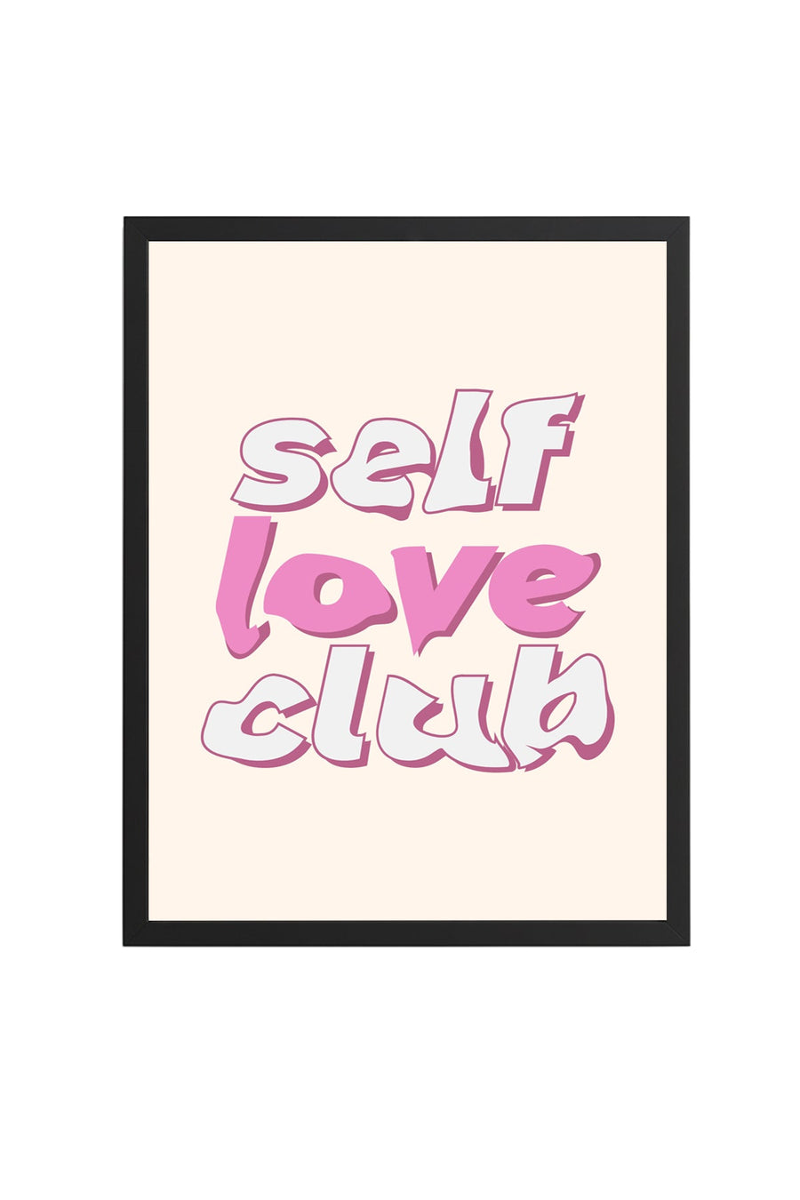 Doğal Ahşap Çerçeveli Retro Tablo - Self Love Club Pembe Tonlar | huhu2643
