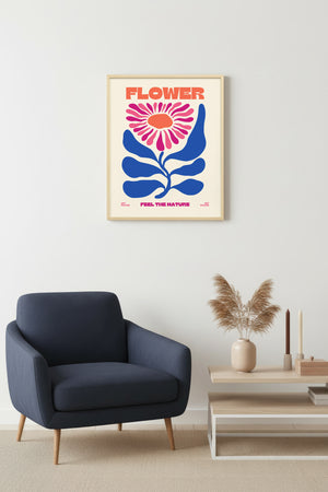 Doğal Ahşap Çerçeveli Retro Çiçek Tablo - Pop Art Tarzı | huhu2644