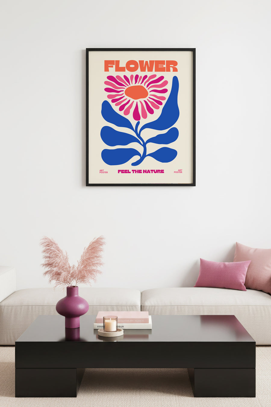 Doğal Ahşap Çerçeveli Retro Çiçek Tablo - Pop Art Tarzı | huhu2644