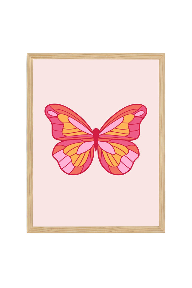 Doğal Ahşap Çerçeveli Retro Kelebek Tablo - Pop Art Desenli | huhu2648