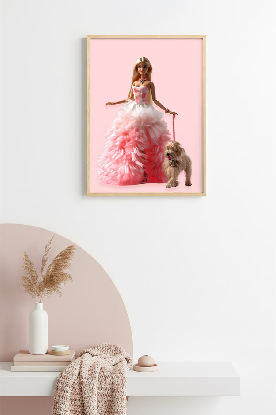 Doğal Ahşap Çerçeveli Retro Tablo - Pembe Vintage Stil | huhu2649