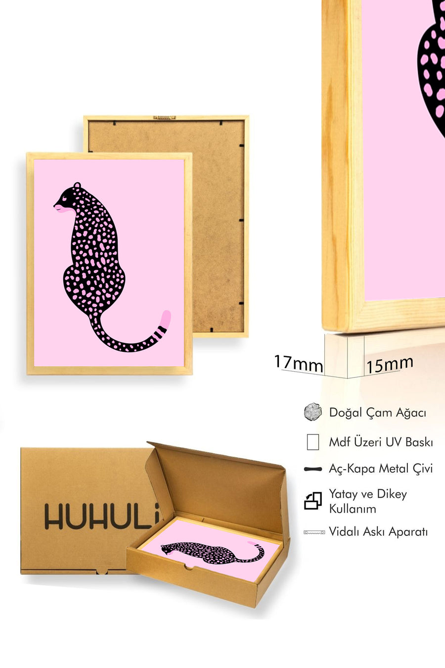 Doğal Ahşap Çerçeveli Retro Pop Art Skunk Tablo - Canlı Hayvanlar | huhu2651