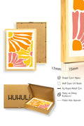 Doğal Ahşap Çerçeveli Abstract Retro Tablo - Canlı Turuncu Sarı Soyut Desen | huhu2652
