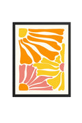 Doğal Ahşap Çerçeveli Abstract Retro Tablo - Canlı Turuncu Sarı Soyut Desen | huhu2652