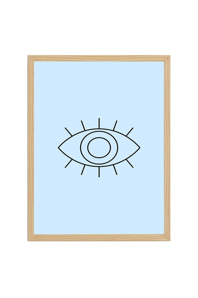 Doğal Ahşap Çerçeveli Soyut Göz Line Art Tablo - Minimalist Siyah Beyaz | huhu2654