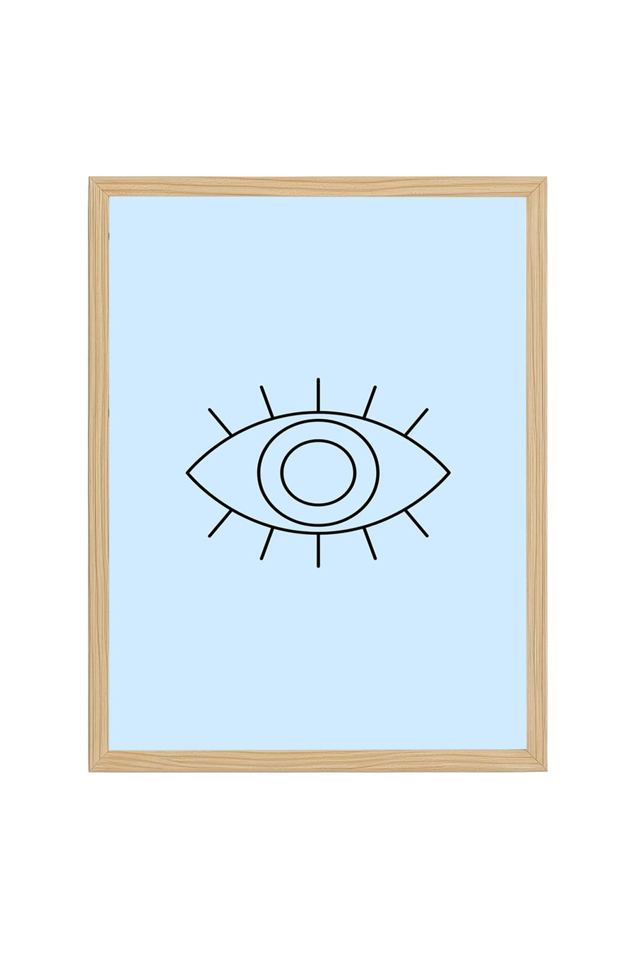 Doğal Ahşap Çerçeveli Soyut Göz Line Art Tablo - Minimalist Siyah Beyaz | huhu2654