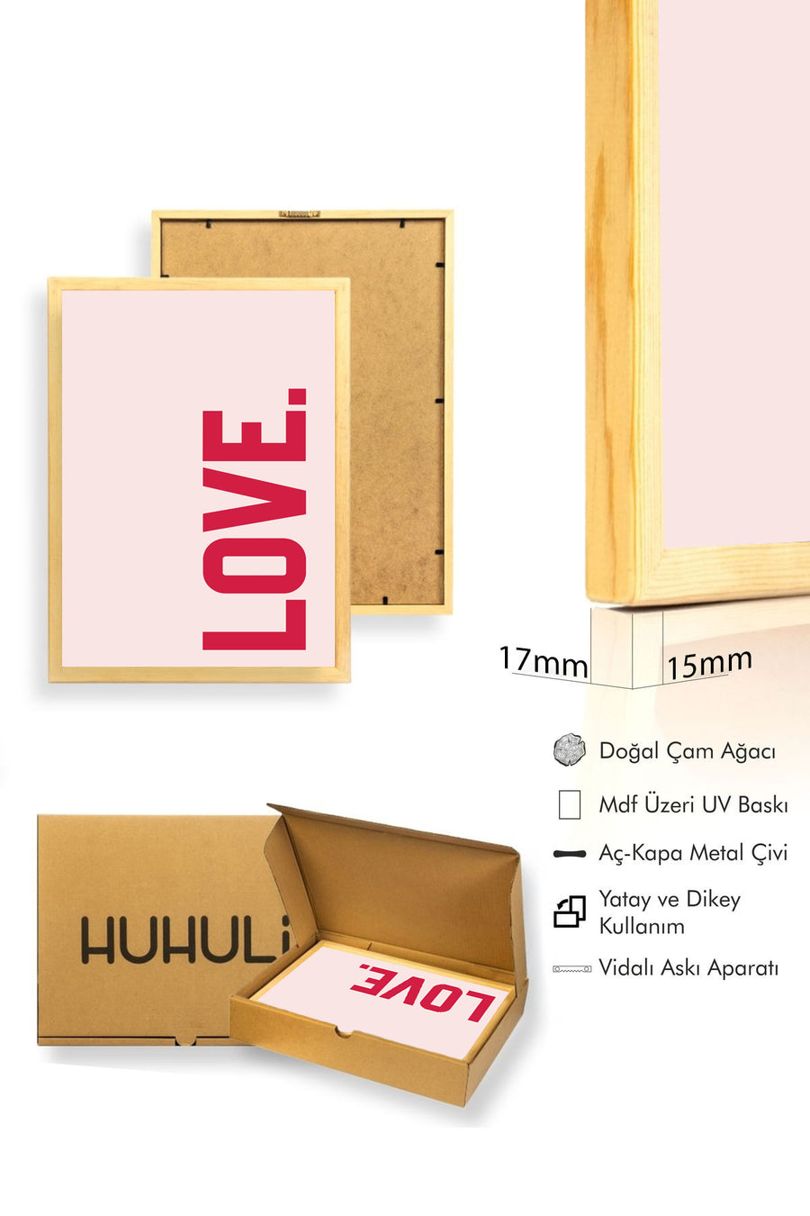 Doğal Ahşap Çerçeveli Retro Tablo - Love Pop Art | huhu2659