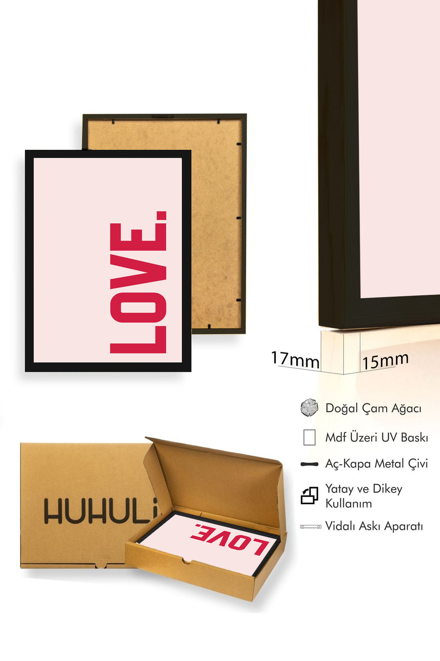 Doğal Ahşap Çerçeveli Retro Tablo - Love Pop Art | huhu2659