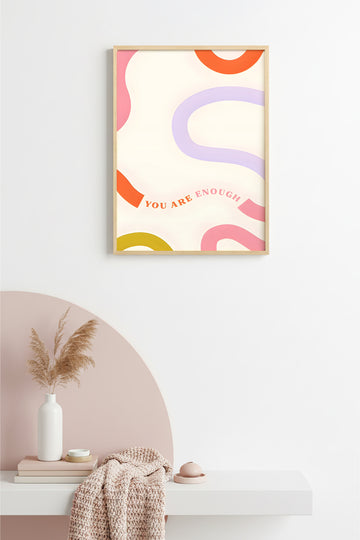 Doğal Ahşap Çerçeveli Retro Abstract Tablo - Pastel Tonlarda Soyut Desen | huhu2663