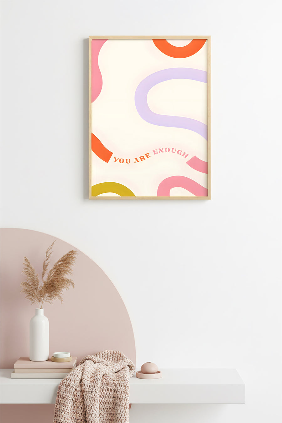 Doğal Ahşap Çerçeveli Retro Abstract Tablo - Pastel Tonlarda Soyut Desen | huhu2663