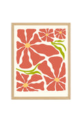 Doğal Ahşap Çerçeveli Retro Floral Tablo - Boho Çiçek Desenli | huhu2664
