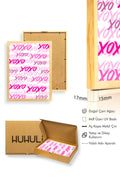 Doğal Ahşap Çerçeveli Retro Soyut Tablo - Pembe XOXO Desenli | huhu2666