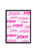 Doğal Ahşap Çerçeveli Retro Soyut Tablo - Pembe XOXO Desenli | huhu2666