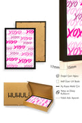 Doğal Ahşap Çerçeveli Retro Soyut Tablo - Pembe XOXO Desenli | huhu2666