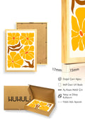 Doğal Ahşap Çerçeveli Retro Floral Tablo - Canlı Sarı Çiçek Desenli | huhu2668