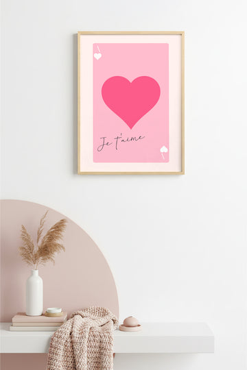 Doğal Ahşap Çerçeveli Kalp Desenli Tablo - Romantik Pembe Tonlar | huhu2670