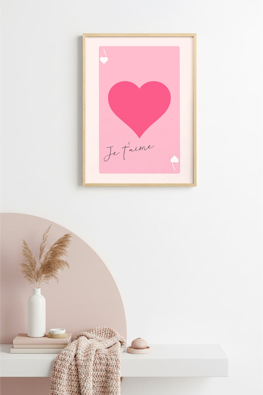 Doğal Ahşap Çerçeveli Kalp Desenli Tablo - Romantik Pembe Tonlar | huhu2670