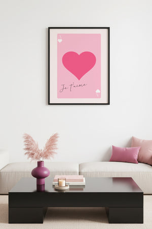 Doğal Ahşap Çerçeveli Kalp Desenli Tablo - Romantik Pembe Tonlar | huhu2670