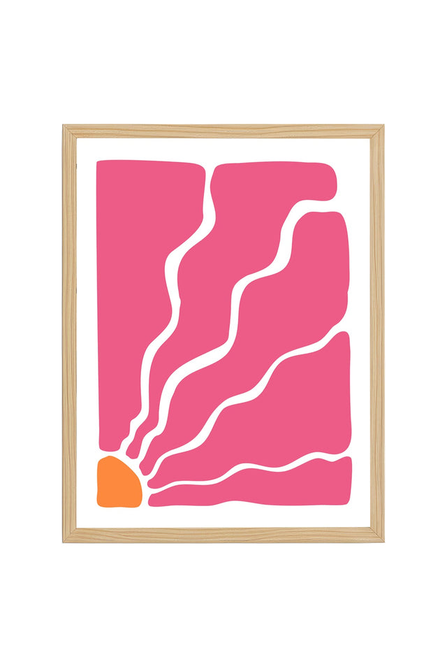 Doğal Ahşap Çerçeveli Retro Soyut Tablo - Coral Pembe Tonlar | huhu2676