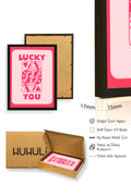 Doğal Ahşap Çerçeveli Retro Pop Art Tablo - Lucky You Kadın İllüstrasyonu | huhu2681