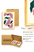 Doğal Ahşap Çerçeveli Retro Floral Tablo - Pembe Yeşil Çiçek Desenli | huhu2688