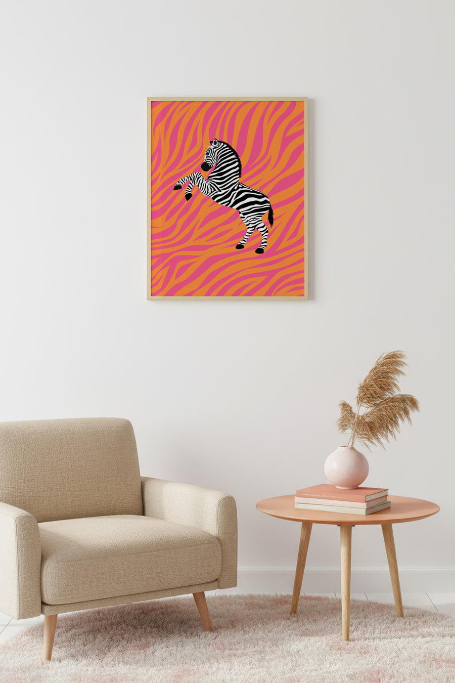 Doğal Ahşap Çerçeveli Retro Zebra Tablo - Canlı Desenli Hayvan Figürü | huhu2692