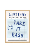 Doğal Ahşap Çerçeveli Retro Tablo - Take It Easy Doodle Smiley | huhu2703