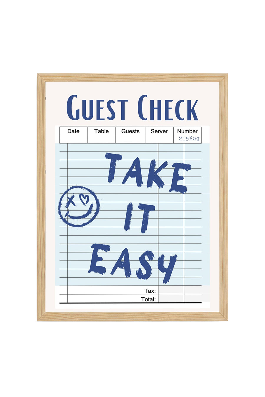 Doğal Ahşap Çerçeveli Retro Tablo - Take It Easy Doodle Smiley | huhu2703