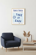Doğal Ahşap Çerçeveli Retro Tablo - Take It Easy Doodle Smiley | huhu2703