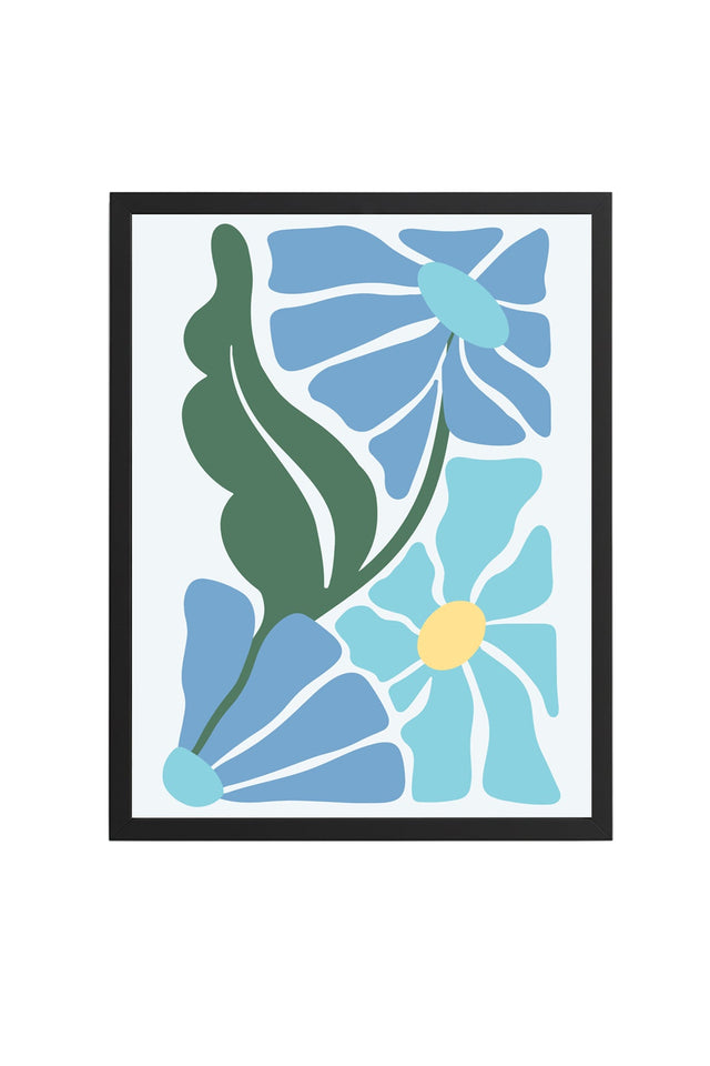 Doğal Ahşap Çerçeveli Retro Floral Tablo - Soyut Çiçek Desenli | huhu2708