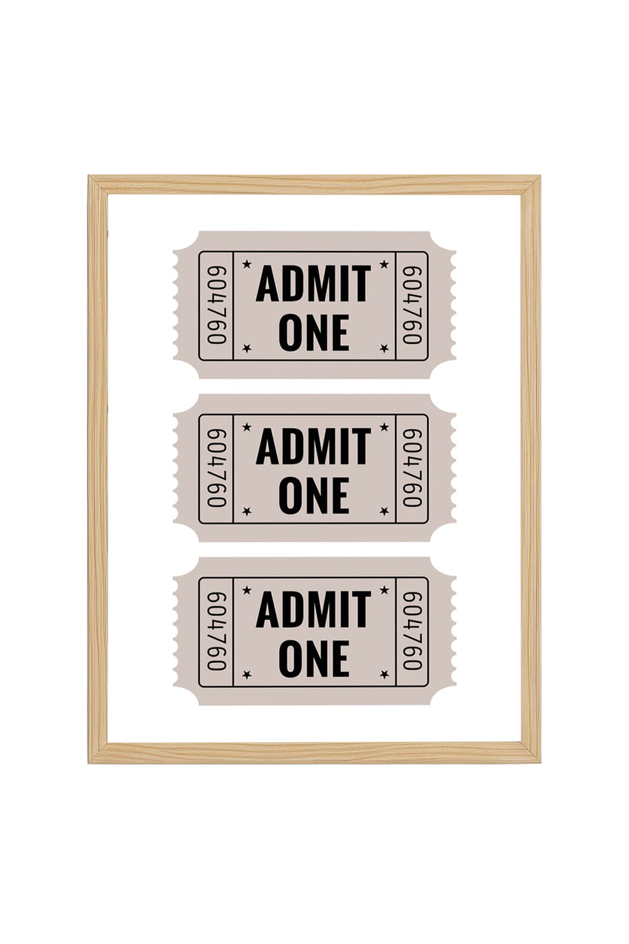 Doğal Ahşap Çerçeveli Retro Bilet Temalı Tablo - Admit One Minimalist | huhu2712