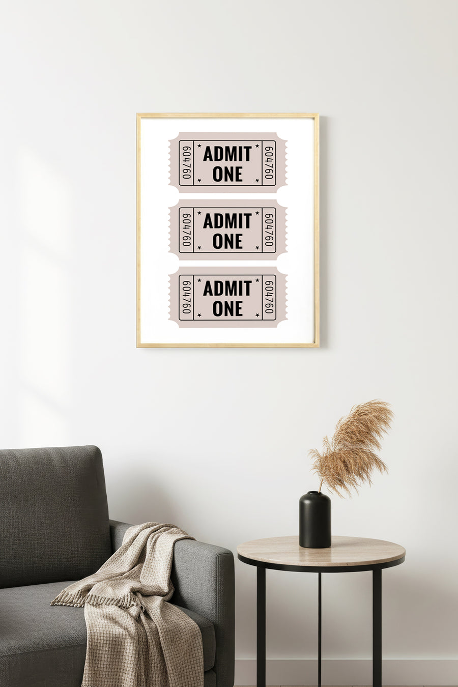 Doğal Ahşap Çerçeveli Retro Bilet Temalı Tablo - Admit One Minimalist | huhu2712