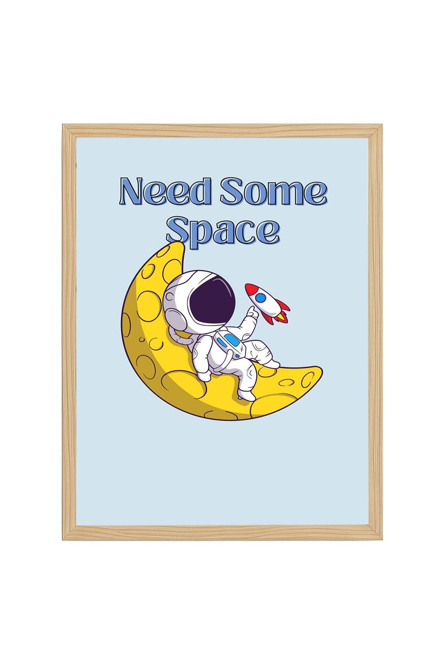 Doğal Ahşap Çerçeveli Retro Tablo - Uzay Astronot Pop Art Temalı | huhu2713