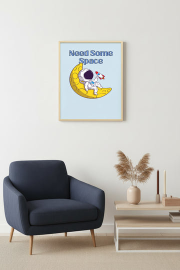 Doğal Ahşap Çerçeveli Retro Tablo - Uzay Astronot Pop Art Temalı | huhu2713