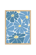 Doğal Ahşap Çerçeveli Mavi Çiçek Desenli Retro Tablo - Floral | huhu2714
